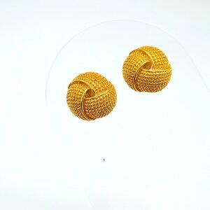 Avon Vintage Textured Knot Earrings Gold Tone Stud
